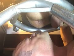 The shit in his mouth is being enjoyed by the human toilet.